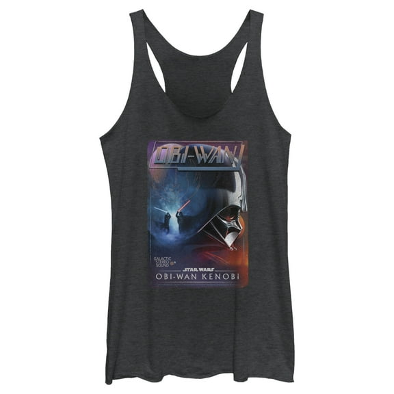 Women's Star Wars: Obi-Wan Kenobi Darth Vader vs Kenobi Vintage VHS Cassette Racerback Tank Top Black Heather Small