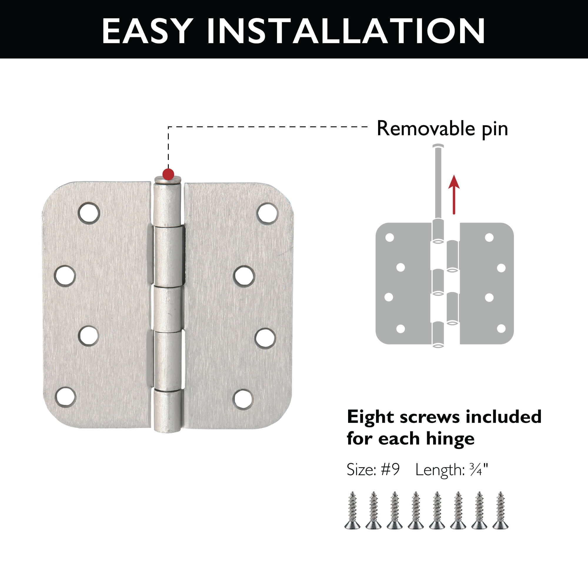 Design House 6-Pack 4" H x .625" Radius Butterfly Interior/Exterior Door Hinges, Satin Nickel