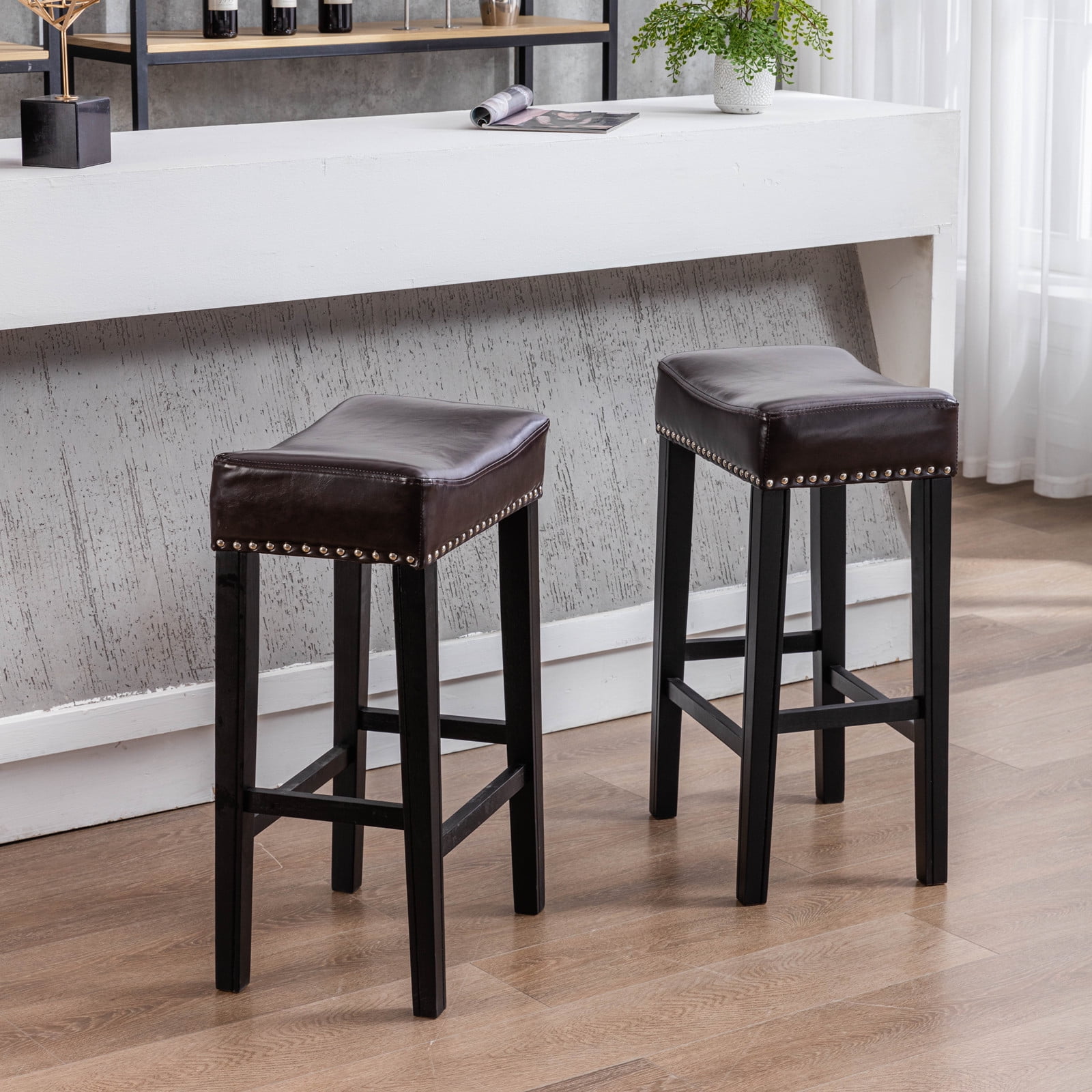 Kepooman Solid Wood Saddle-Seat, Farmhouse Island Chairs, Kitchen Counter-Height Stool - 2-Pack, 29-Inch Height, Grey Kepooman Solid Wood Saddle-Seat, Farmhouse Island Chairs, Kitchen Counter-Height Stool - 2-Pack, 29-Inch Height, Grey