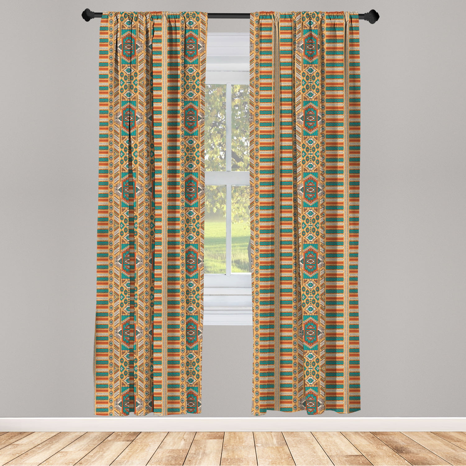 Ambesonne Tribal Curtains Living Room Bedroom Window Drapes 2 Panel Set Apricot Orange 108 X 108 Secret Tribe Pattern in Bohemian Style 