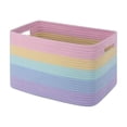 thumbnail image 2 of LiUMX Color Block Woven Storage Basket, Cotton Linen Fabric Rope Organizer with Soft Handles, Multicolor Decorative Bin for Toys, Books, Snacks, Laundry and Home Closet Storage, 2 of 6