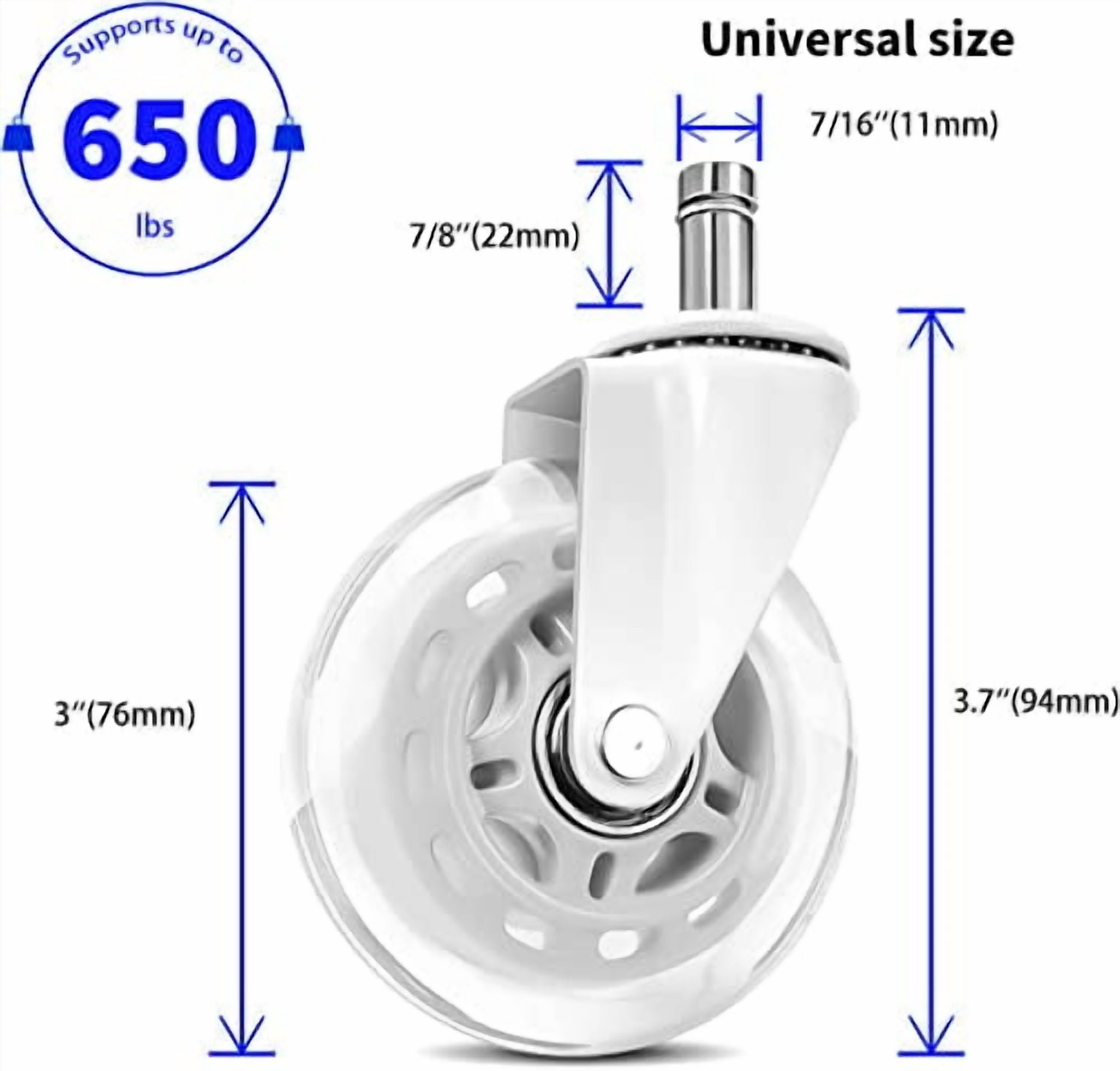 Y&Y Decor Set of 5 Office Chair Caster PU Swivel Wheels Replacement Heavy Duty 3 inch (White)