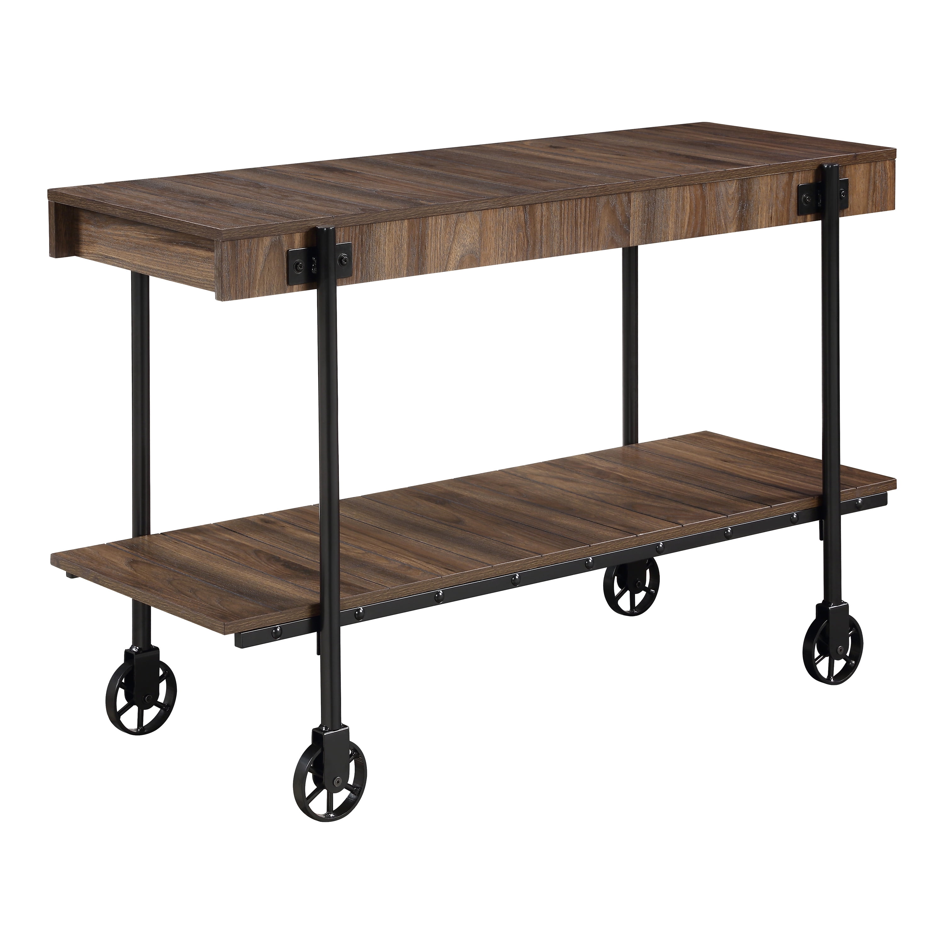 Furniture of America Russe 1-Shelf Wood Dark Walnut Sofa Table with Wheels