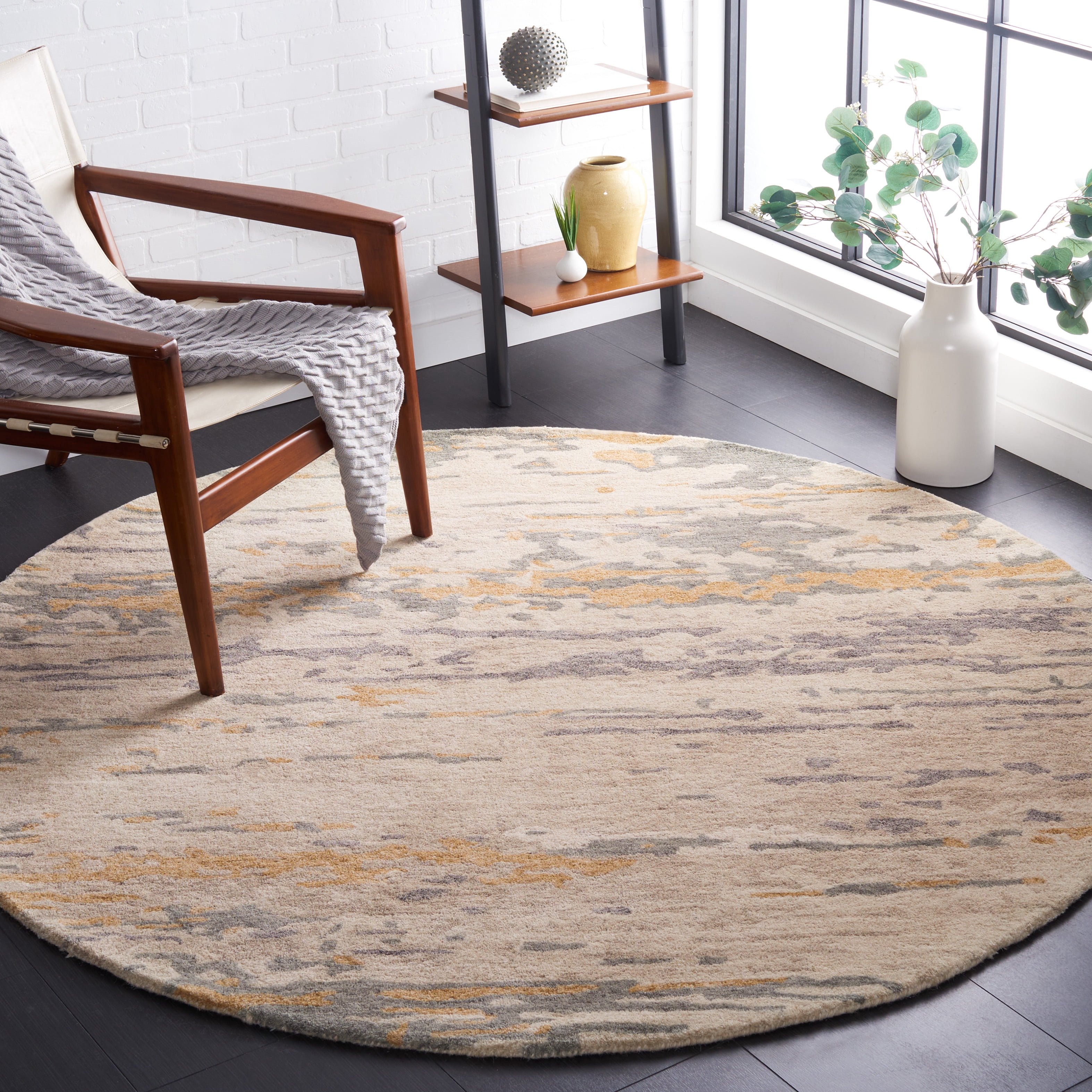 SAFAVIEH Soho Lue Abstract Area Rug, Beige/Grey, 6' x 6' Round