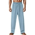thumbnail image 2 of USNSM Mens Cotton Pants Casual Elastic Waist Drawstring Lightweight Breathable Solid Color Beach Trousers with Pockets Blue M, 2 of 9