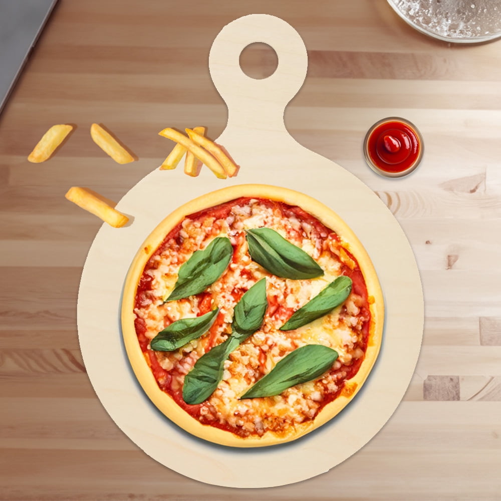 Round Wooden Pizza Board Shape 12" with Handle, Pack of 10 Wood Cutting Boards for Kitchen Decor, & Charcuterie Boards, by Woodpeckers