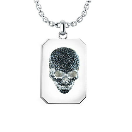 Sterling Silver Black Cubic Zirconia Skull Necklace