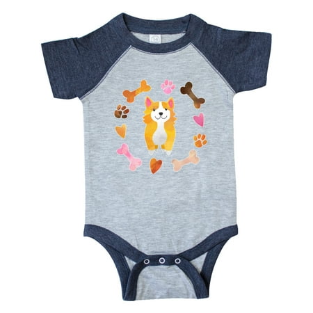 

Inktastic Cute Corgi Puppy Valentine with Hearts and Bones Gift Baby Boy or Baby Girl Bodysuit
