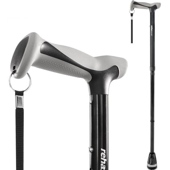 Rehaescort Adjustable Folding Walking Cane,Lightweight Stick for Seniors and Adults,Collapsible,Heavy Duty,Black