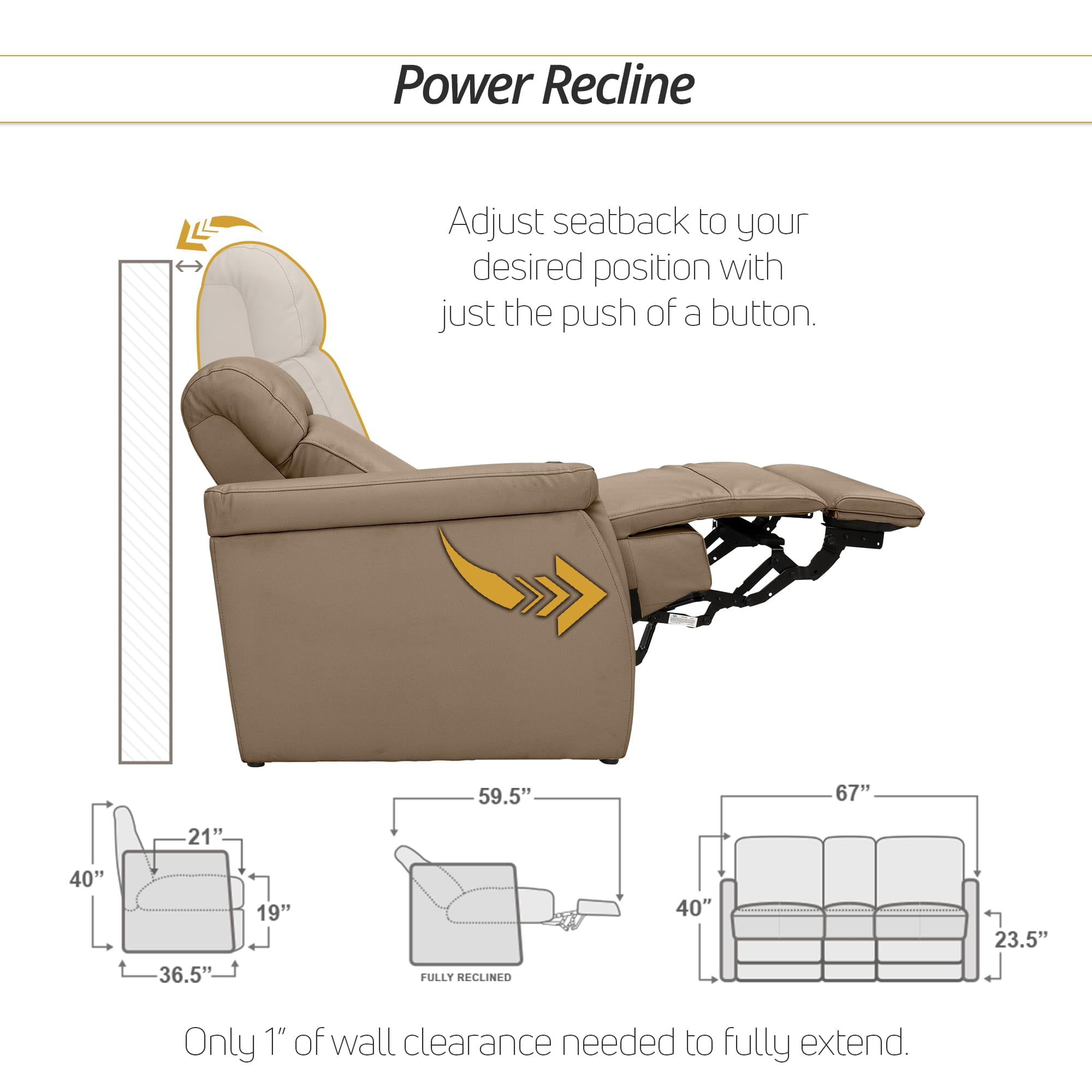 Qualitex Odyssey RV Double Recliner Sofa, Ultimate Leather, Heat & Massage, Power Lumbar, Power Recline, Light Sand