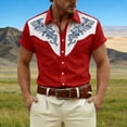 thumbnail image 2 of Western Embroidered Short Sleeve Button Down Shirts for Men Cowboy Print Casual Leisure Top Red M, 2 of 4