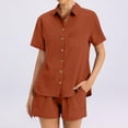 thumbnail image 5 of Shorts Sets Women 2 Piece Outfits Linen Button Down Shirt And Casual Shorts Sets Summer Travel Vacation Beach Matching,Orange XL, 5 of 5