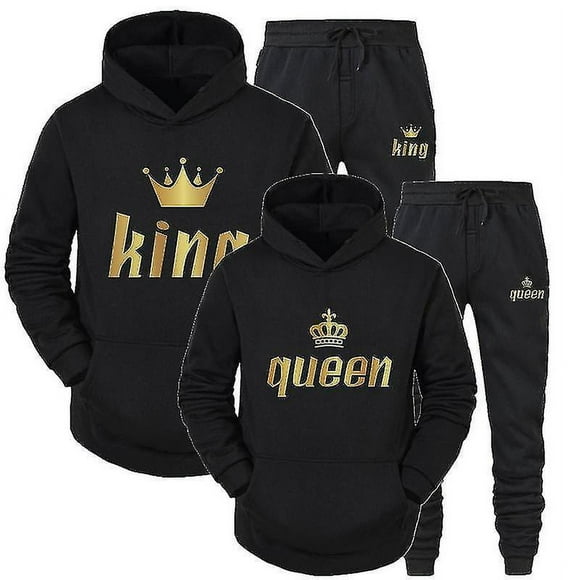 2023 Fashion Couple Sweatshirt King Queen Printed Lover Hooded Suits Hoodie And Sweatpants 2pcs Set Streetwear Men Women Cloths