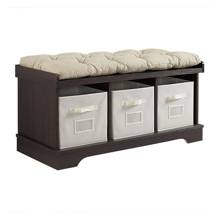 WE Furniture 42u0022 Wood Storage Bench with Totes and Cushion