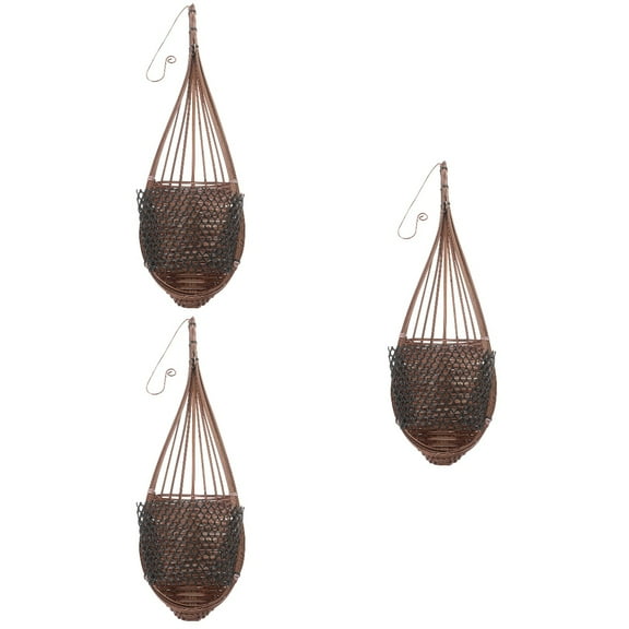 Set of 3 Orchid Basket Bamboo Hanging Flower Pot Flowerpot