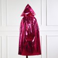thumbnail image 4 of HAIJIE Halloween Shiny Finish Hooded Tie Neck Long Cape Boys Girls Multiple Solid Tone Seasonal Themed Cloak (Hot Pink,75cm), 4 of 4