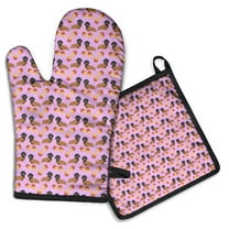 Pink Dachshund Chips Kitchen Oven Mitt and Pot Holder Sets 2 Pcs for Baking, Cooking and Grilling, Heat Resistant Up To 392 °F