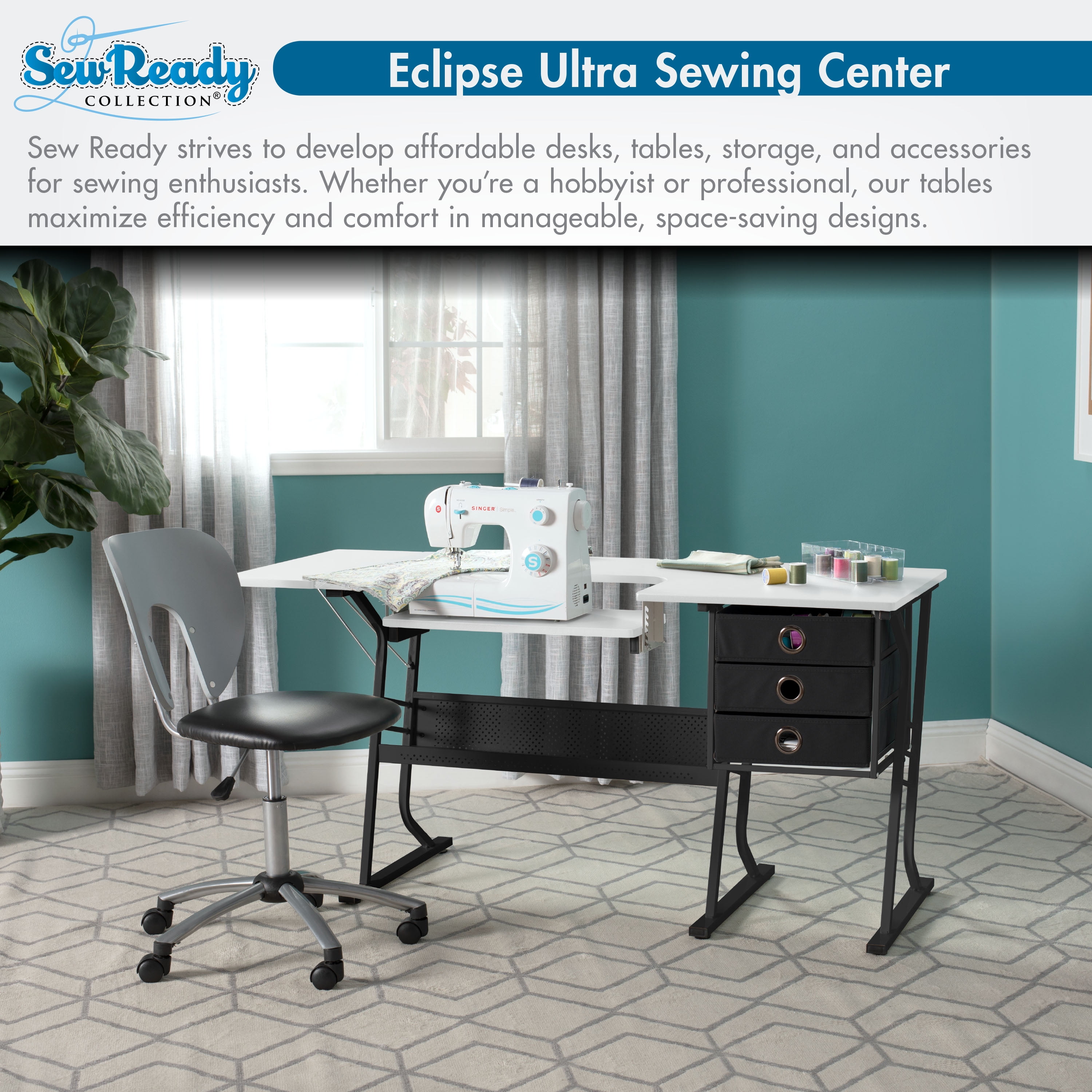 Sew Ready Eclipse Ultra Hobby/Office/ Sewing Desk with Height Adjustable Platform and Storage Black/White