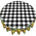 thumbnail image 3 of Sunflower Tablecloth Round 60 Inch Fabric Black White Buffalo Check Plaid Table Cloth Washable Spillproof Wrinkle Free Spring Summer Farmhouse Floral Table Cover for Indoor Outdoor Kitchen Dinning, 3 of 7
