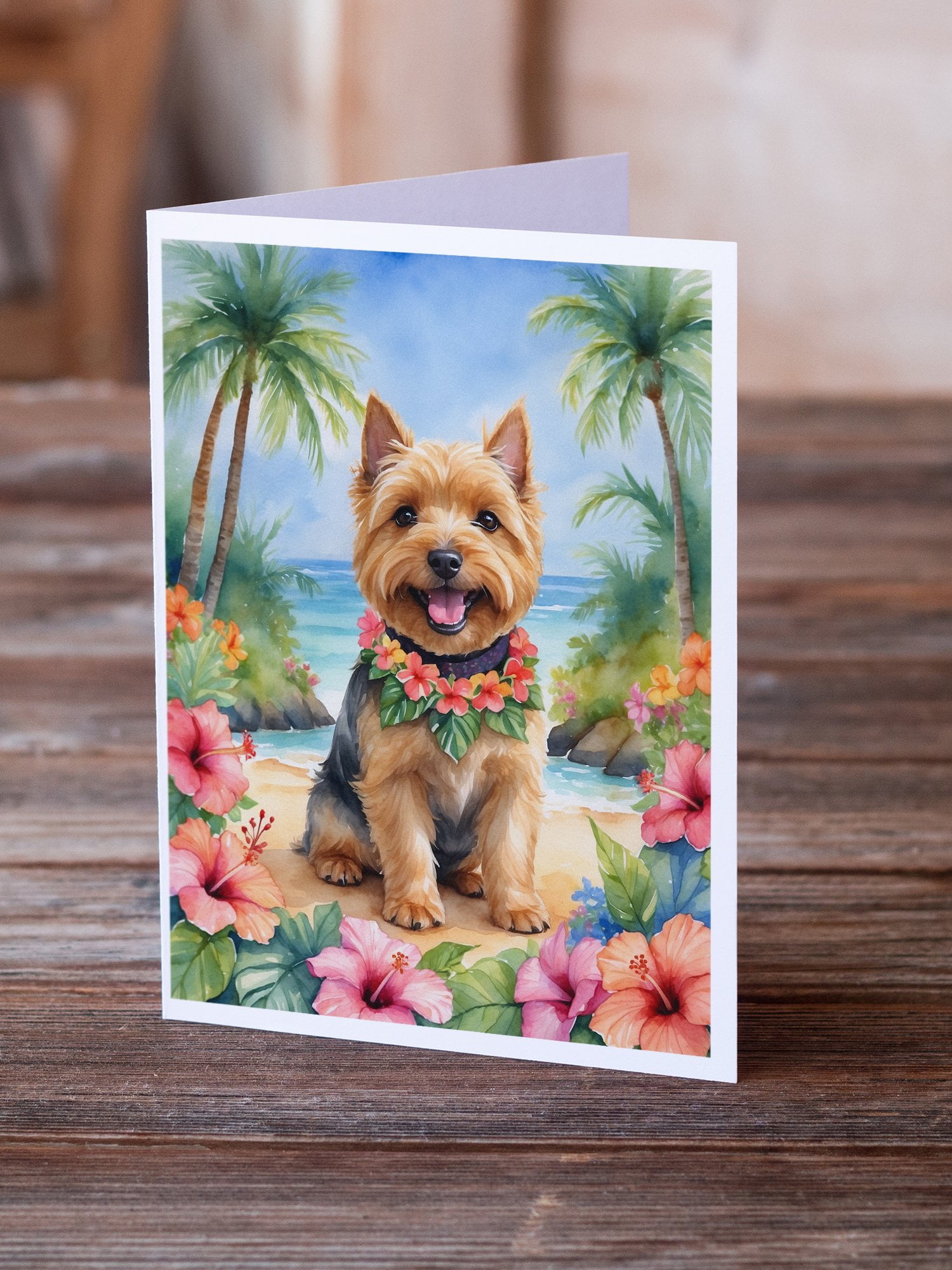 Norwich Terrier Luau Greeting Cards Pack of 8 7 in x 5 in