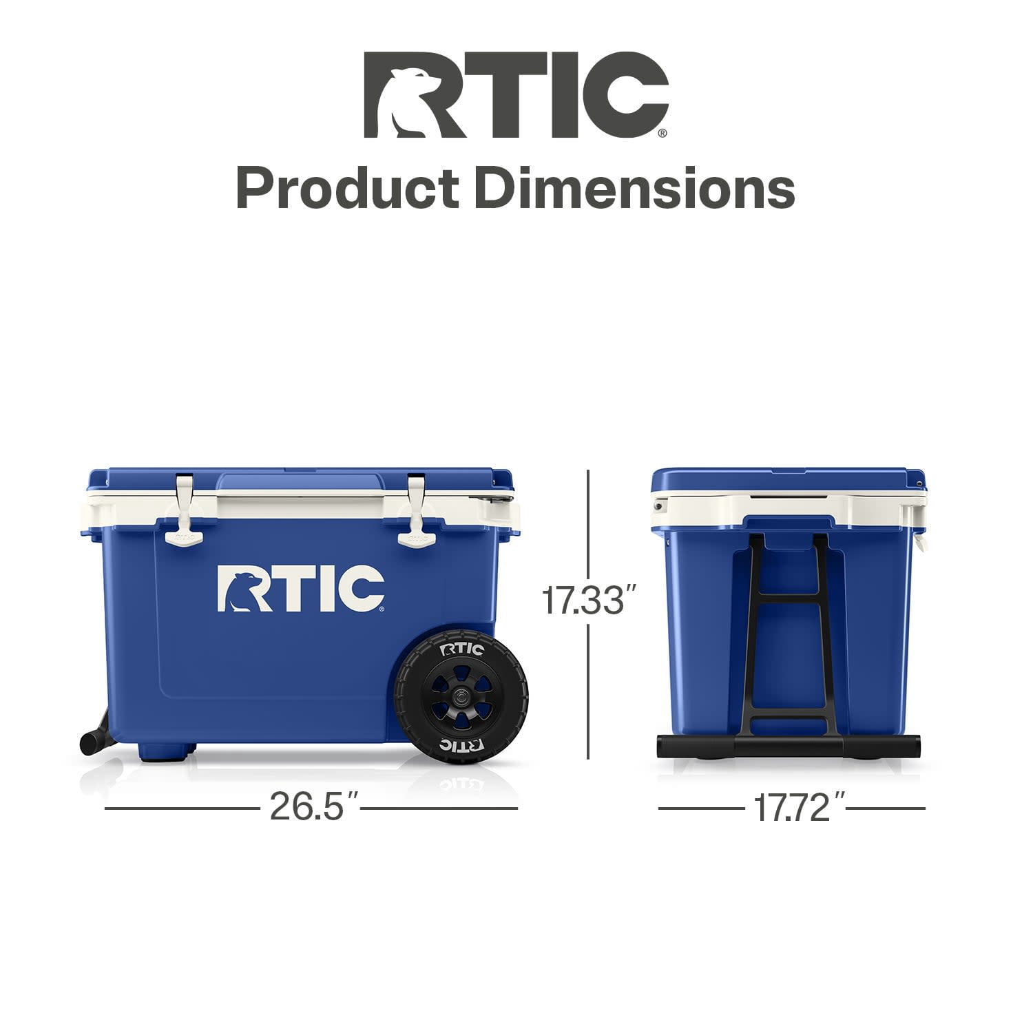 RTIC 52 QT Wheeled Hard-Sided Ice Chest Cooler, Ultra-Light, Fits 76 Cans, Cobalt & White