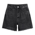 thumbnail image 4 of XIAONU Solid Denim Shorts for Women Frayed Hem Denim Stitching Casual Wear Shorts, 4 of 4