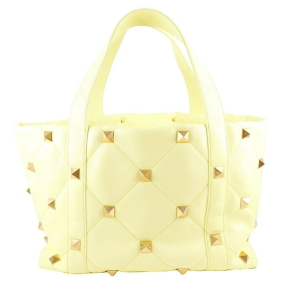Pre-Owned Valentino Roman Studs Quilted 2021SS Calf Yellow Ladies Tote Bag (Good)