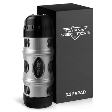 Lanzar 3.3 Farad Digital Power Capacitor, High-Performance Car Audio Accessory with Blue Digital Display Voltage Readout and LED Flash, Over Voltage Protection, Mounting Hardware, DC 12-24V