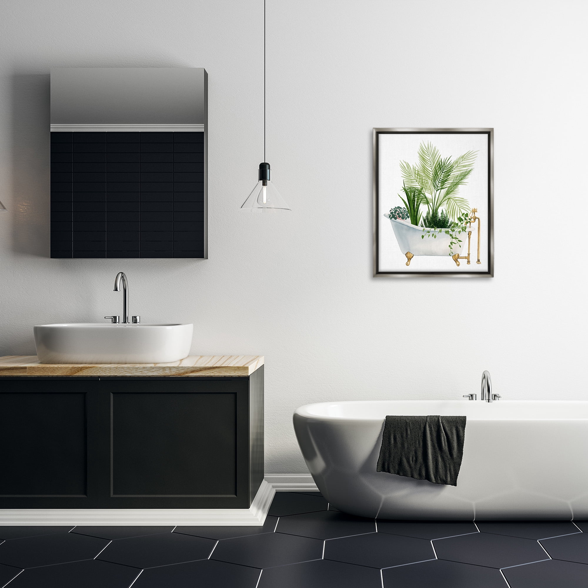 Various Plants Greenery Vintage Tub Gray Floating Frame Canvas Art, 25 x 31