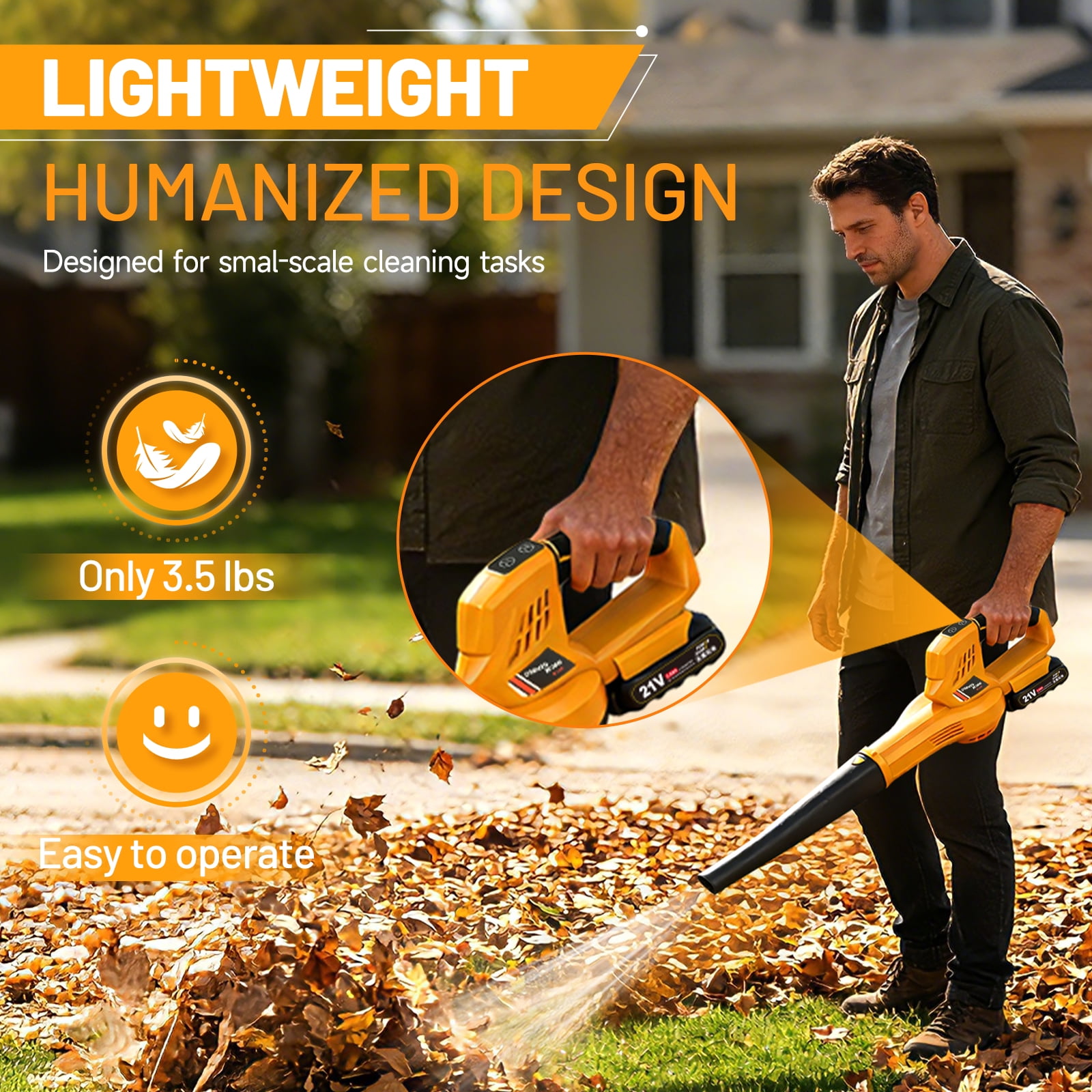 Cordless Leaf Blower, 6-Speed 158CFM 111MPH Powerful Electric Blower with 2 x 2.0Ah Batteries for Lawn, Patio & Dust Cleaning, Yellow