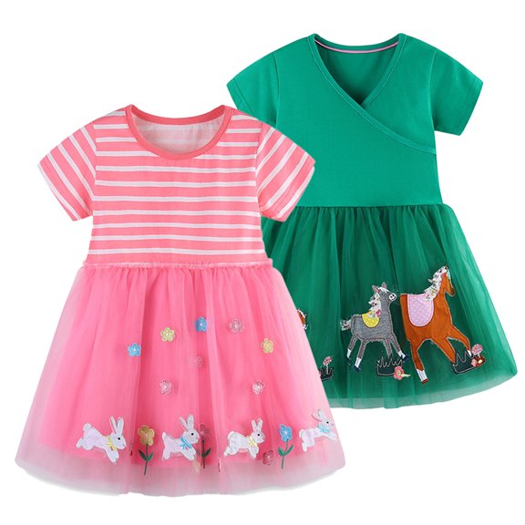 KYAIGUO Baby Toddler Girls Tutu Princess Dress Summer Party Casual Tulle Dresses Short Sleeve Sundress Cotton Onesies Skirt for 2-7T