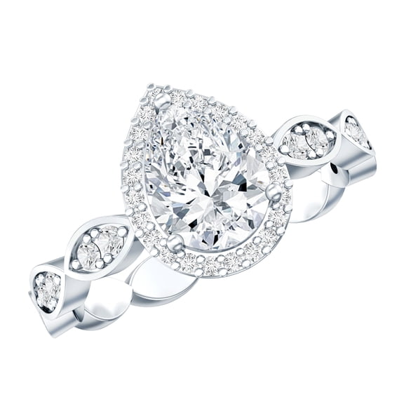 Rosec Jewels Lab Grown Diamond Halo Ring - Teardrop Engagement Ring 1 ct - EF-VS Quality Certified, 925 Sterling Silver, US 4.00