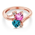 thumbnail image 3 of Gem Stone King 18K Rose Gold Plated Silver Pink Mystic Topaz London Blue Topaz and White Diamond Ring for Women (1.93 Cttw, Heart Shape 6MM, Gemstone Birthstone, Size 7), 3 of 6