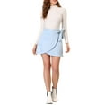 thumbnail image 2 of INSPIRE CHIC Women's Faux Suede Tie Waisted A-Line Wrap Short Mini Skirt S Light Blue, 2 of 6