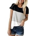 thumbnail image 2 of Bovxnpu Summer Short Sleeve T Shirts Pullover Top Undershirt Stripe Print Crewneck Pullover Top Summer Tops (Women's or Women's Plus), 2 of 4