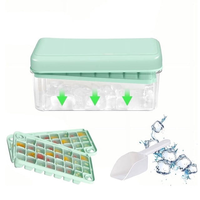 Bandeja para cubitos de hielo con tapa Bandejas para hielo para congelador Molde para máquina de hielo con recipiente 60 bandejas de hielo Fácil liberación Hielo verde