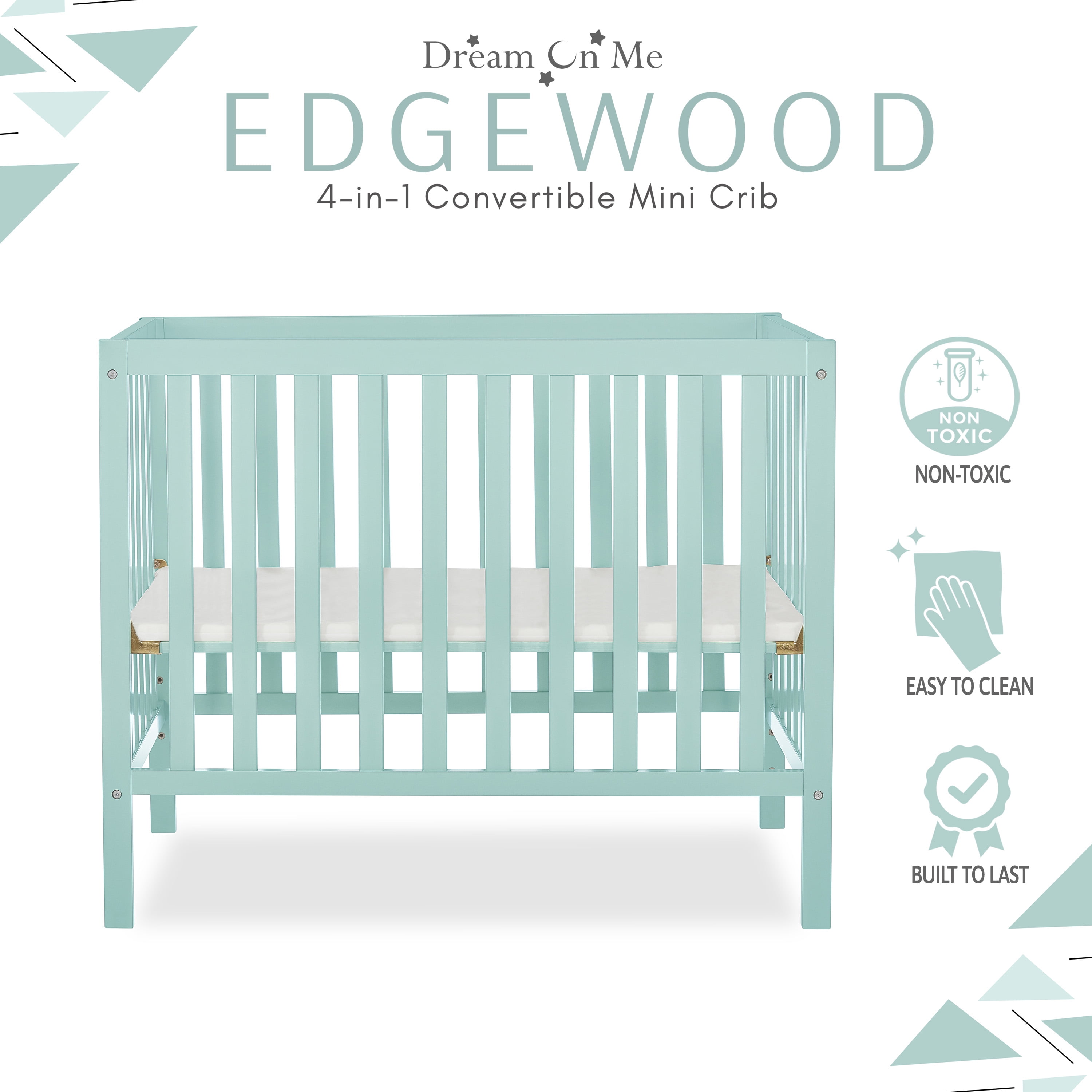 Dream On Me Edgewood 4-In-1 Convertible Mini Crib In Mint