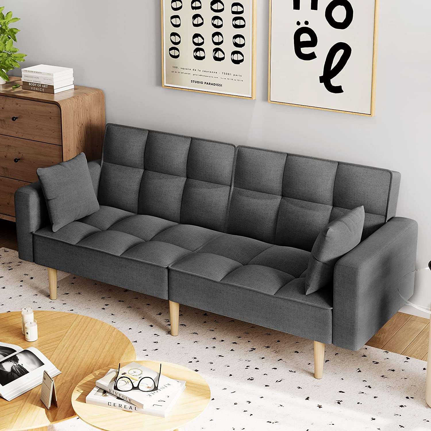 78” W Sleeper Sofas Upholstered Couch Bed, Convertible Futons, Linen