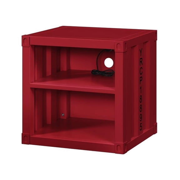 Bowery Hill Contemporary Metal Nightstand with Open Storage in Red