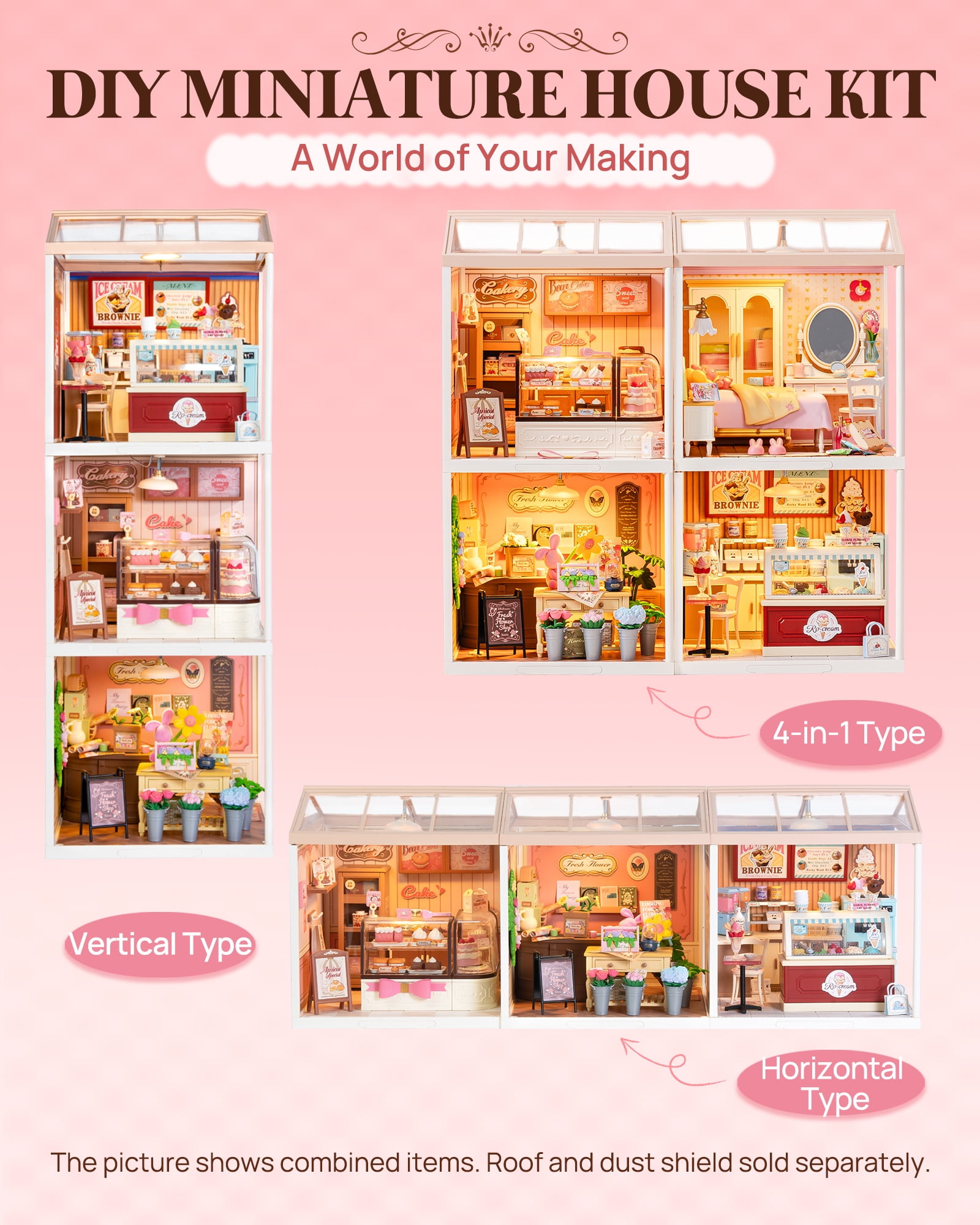 ROBOTIME Super Creator DIY Miniature House Kit,Tiny Home Craft Kits with LED,Mini Dollhouse Building Sets,Gifts for Teens Adults(Tasty Cake Shop)