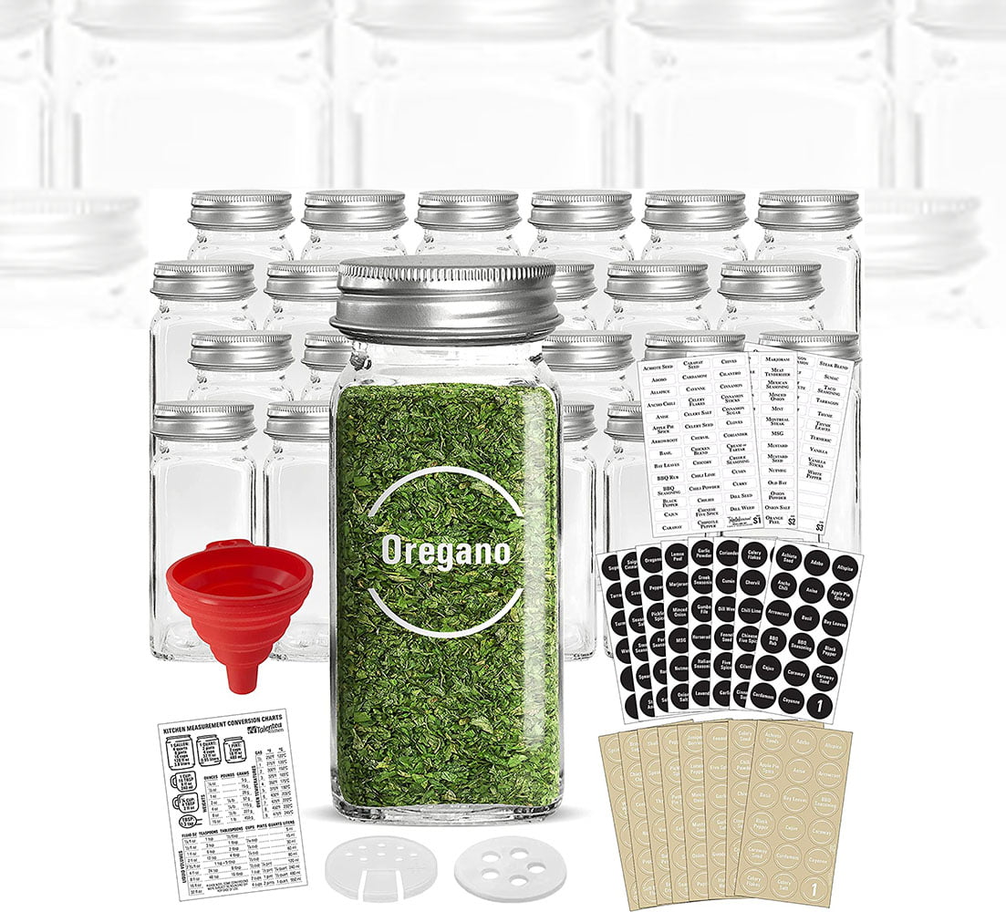 IMPRESA [15 Pack] Large 4oz Magnetic Spice Jars - Glass