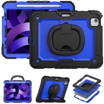 For iPad Air 5th/4th Generation 10.9 Inch 2022/2020 Case, 360 Rotating Shockproof Cover with Stand, Handle, Shoulder Strap, Dark Blue Panel