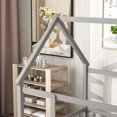thumbnail image 5 of Full Size Floor Bed Frame Toddler with Roof and Full Length Safety Guardrails, Sturdy Pine Wood House Shaped Floor Bed Frame for Kids, Montessori Style Low Profile Bed Frame, Easy Assembly, Grey, 5 of 9