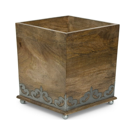 GG Collection Wood and Metal 8.5-Inch Square Heritage Collection Footed Wastebasket