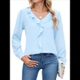 thumbnail image 2 of Blusa Informal Elegante para Mujer, de Larga, con Cuello en V y Volantes, para el Trabajo, 2025 Azul XXL, 2 of 10