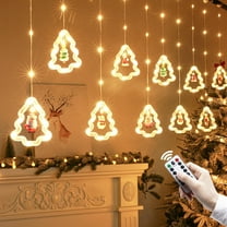 WILLED Christmas Light, Christmas Window Lights Indoor, 10Ft 120 LED 8 Modes Christmas Tree Curtain Lights, Christmas Curtain Lights with Santa Ornaments for Christmas, Outdoor, Christmas Tree