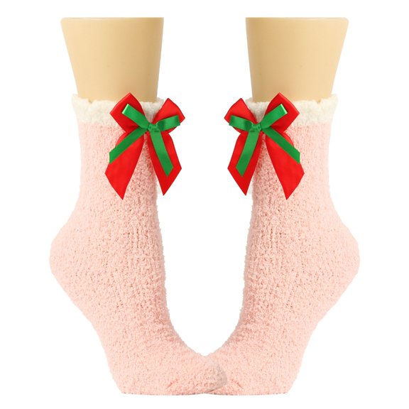 JZROCKER Women Cute Bowknot Christmas Fuzzy Slipper Socks Home Sleep Indoor Stockings