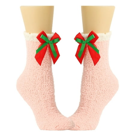 

YUUZONE Women Soft Fuzzy Socks with Cute Christmas Bowknot Winter Thick Fluffy Stockings