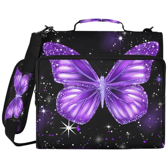 ALAZA Zipper Binder Sparkling Butterfly Purple-a9 Pattern 2 inch 3 Ring 500 Sheet Capacity Trapper Keeper File Folder Organizer Bag