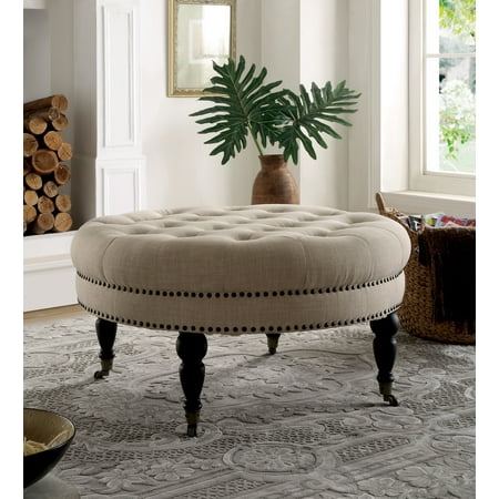 Furniture of America Bellham Round Ottoman Bench, Ivory ...